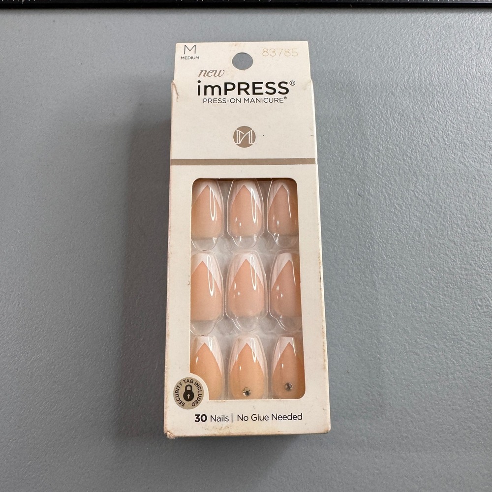 imPRESS Press-On Manicure Women Medium Nude White Good French Tip V-Shape 83785